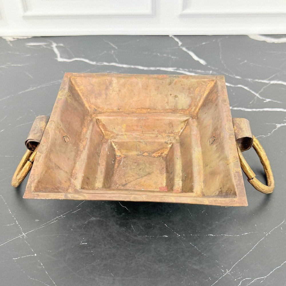 Vintage Hand Crafted Copper Havan Kund Fire Vessel 6" Square ~ Patinated!